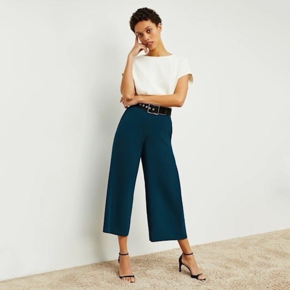 MM Lafleur The Zhou Culotte Heavy Crepe Pants Sz 16 Wide Leg High Rise $269